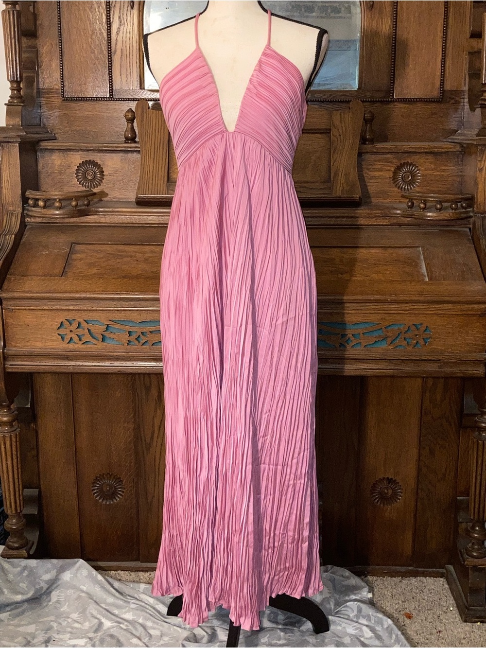 NWT A.L.C pleated sleeveless pink maxi dress formal glam feminine